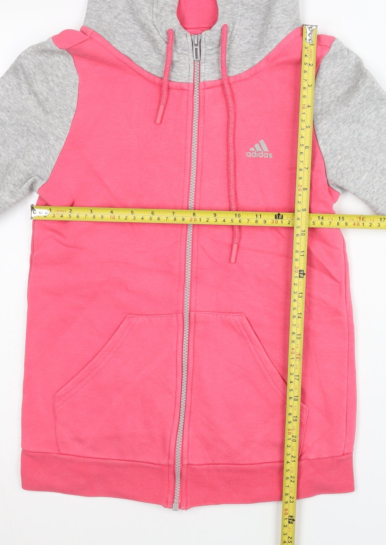 Adidas Womens Hoodie Pink Grey Size 8 Full Zip Sportswear