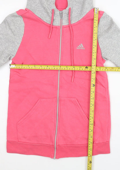 Adidas Womens Hoodie Pink Grey Size 8 Full Zip Sportswear