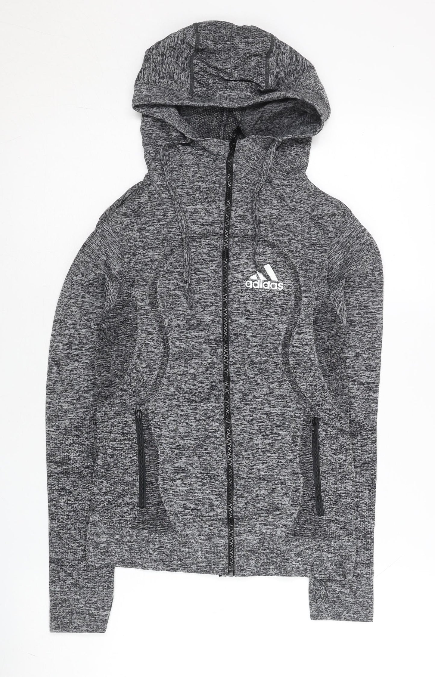 Adidas Womens Grey Slim Fit Track Jacket S Hooded Full Zip