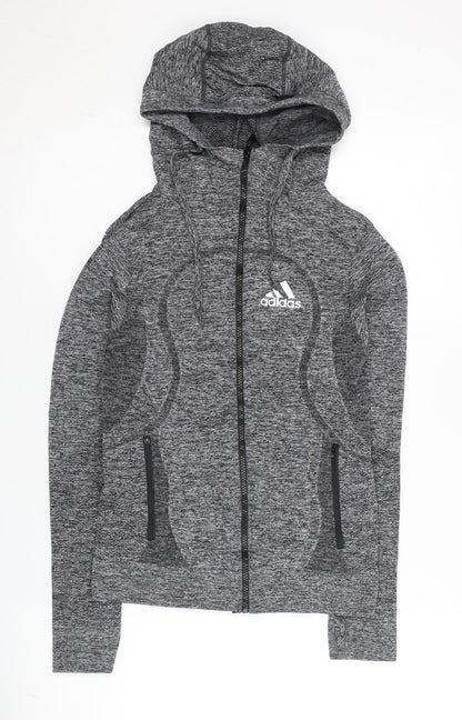Adidas Womens Grey Slim Fit Track Jacket S Hooded Full Zip