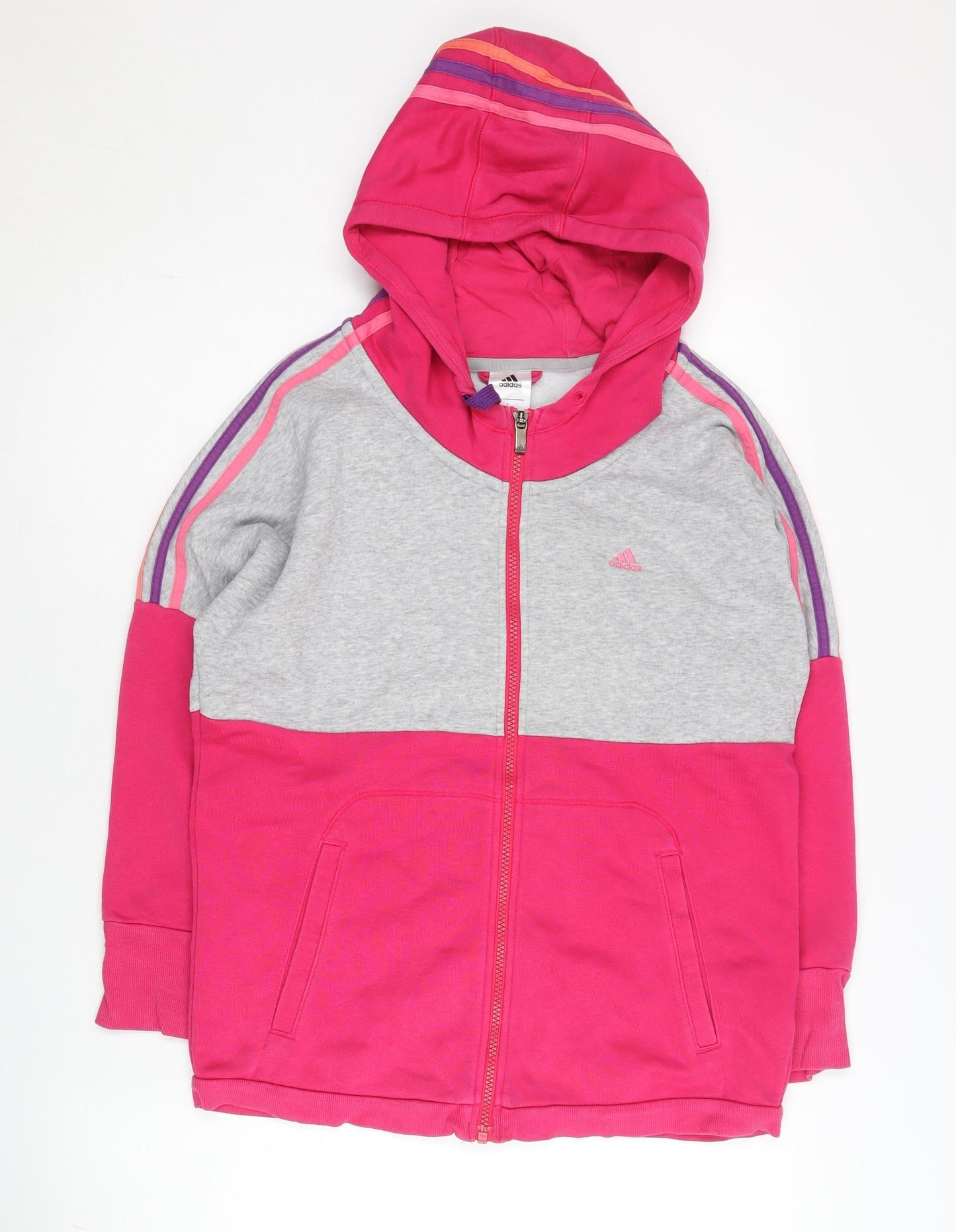 Adidas Women’s Pink Grey Full Zip Hoodie Size 14 UK Cotton Blend