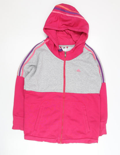 Adidas Women’s Pink Grey Full Zip Hoodie Size 14 UK Cotton Blend