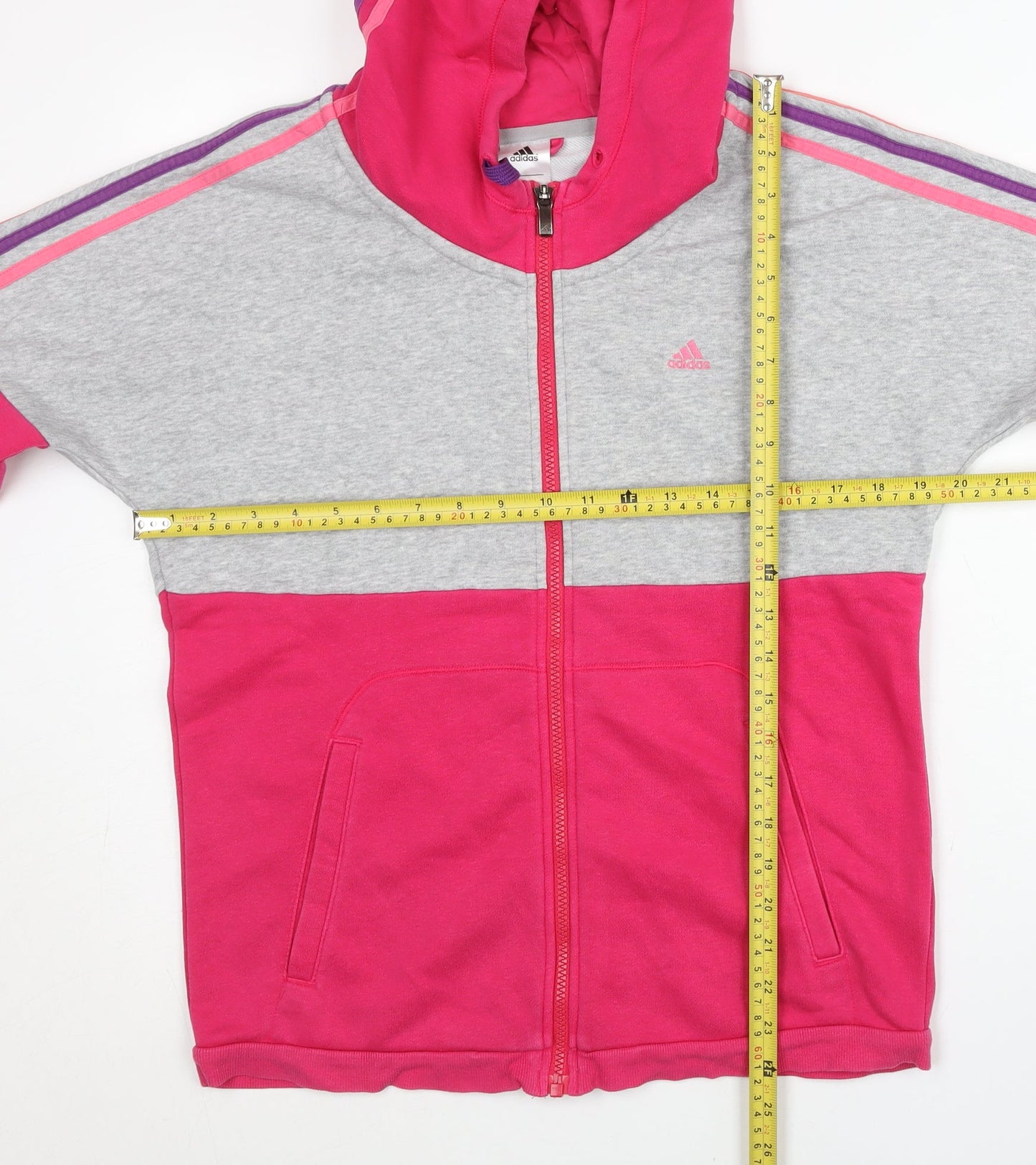 Adidas Women’s Pink Grey Full Zip Hoodie Size 14 UK Cotton Blend