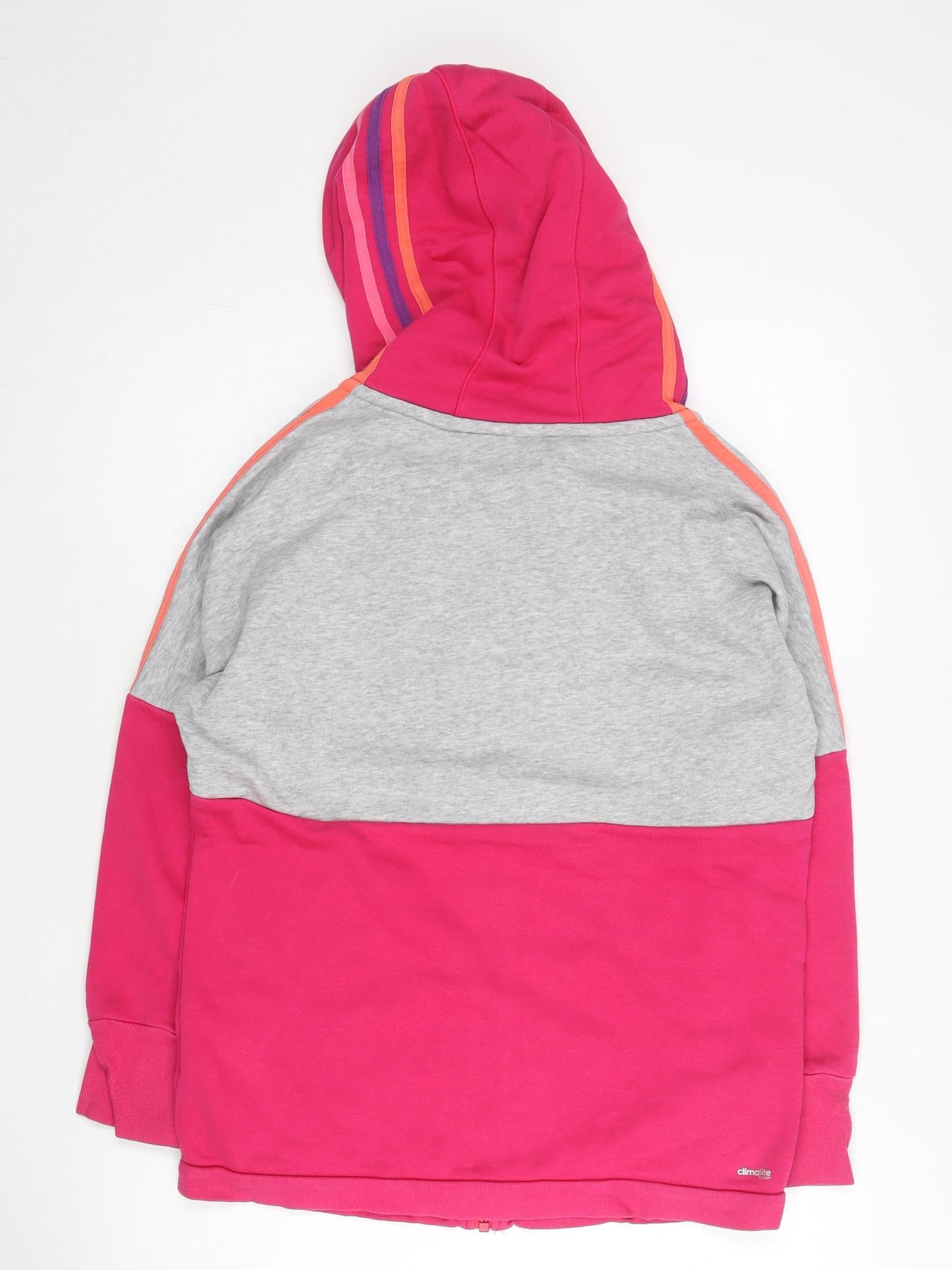 Adidas Women’s Pink Grey Full Zip Hoodie Size 14 UK Cotton Blend