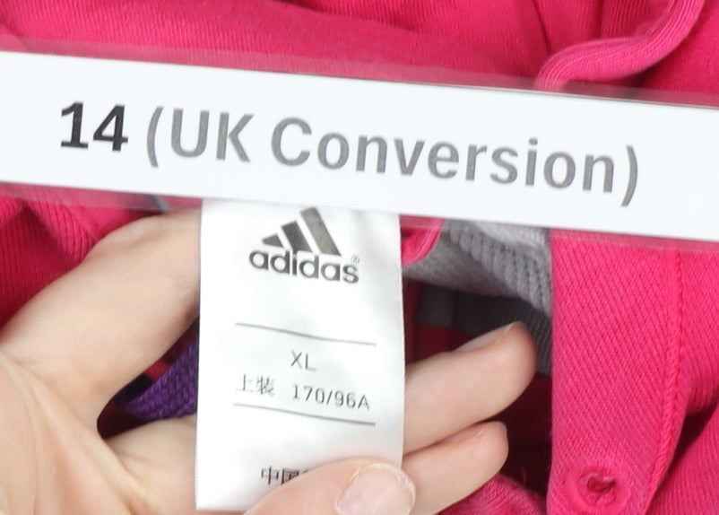 Adidas Women’s Pink Grey Full Zip Hoodie Size 14 UK Cotton Blend