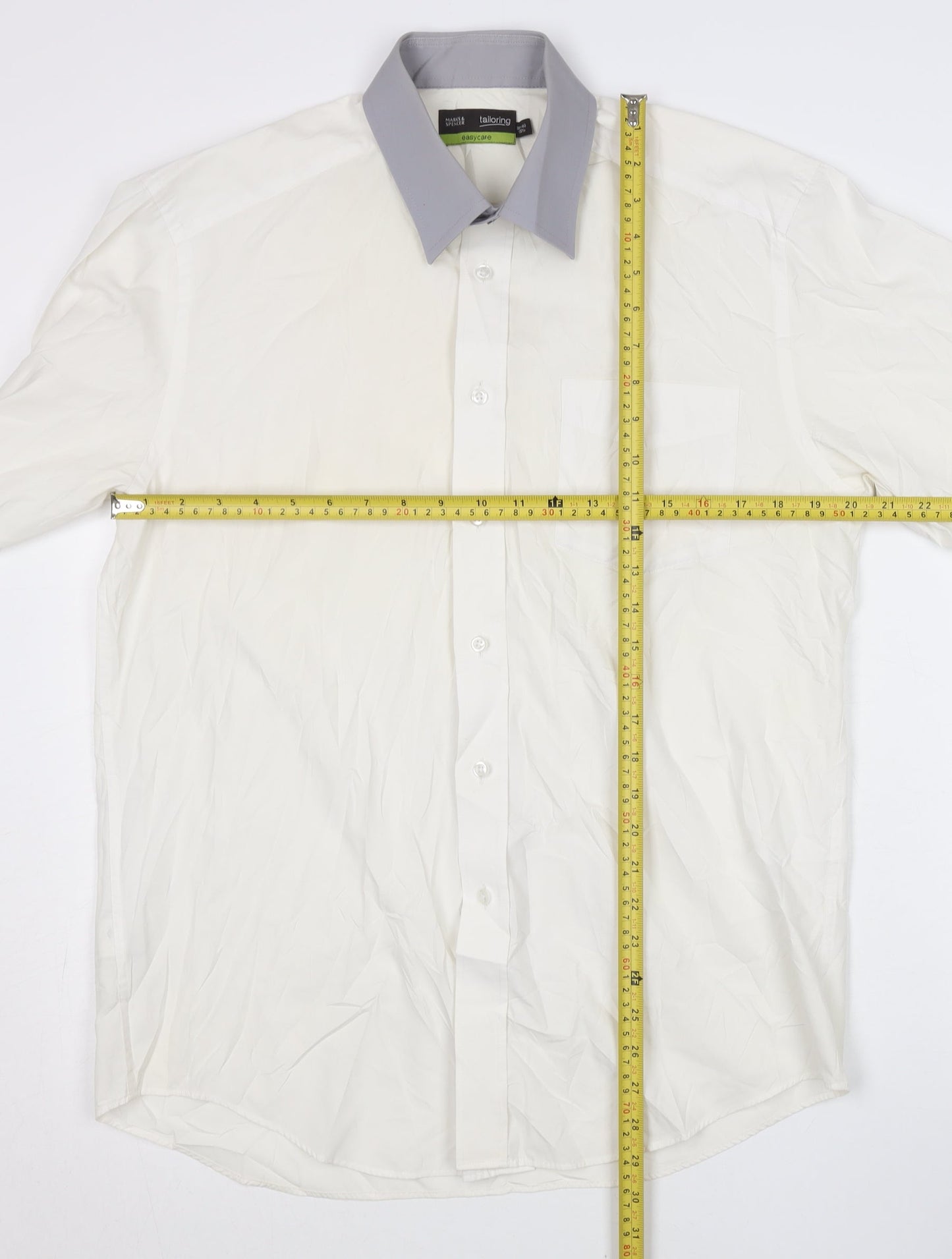 Marks and Spencer Men’s White Long Sleeve Button-Up Shirt 15.5in Regular Fit 39-40 in