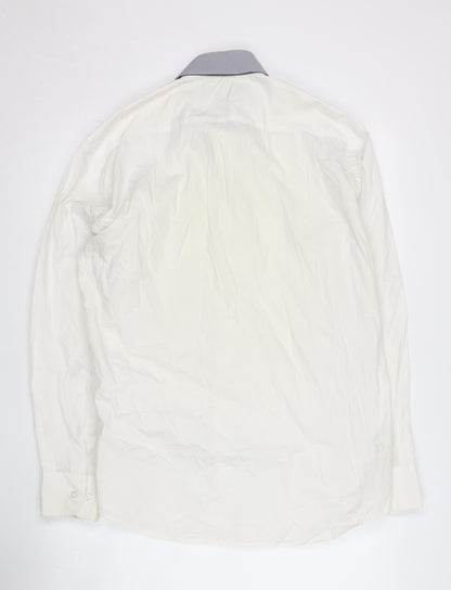 Marks and Spencer Men’s White Long Sleeve Button-Up Shirt 15.5in Regular Fit 39-40 in