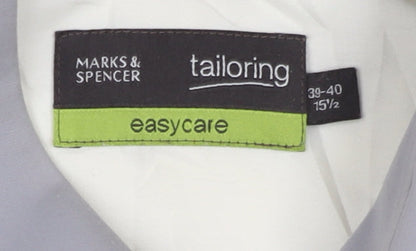 Marks and Spencer Men’s White Long Sleeve Button-Up Shirt 15.5in Regular Fit 39-40 in