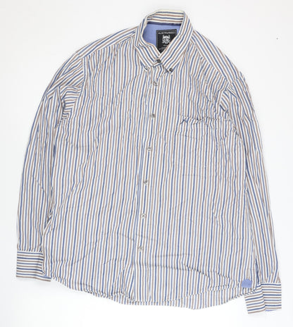 Austin Reed Mens Large Blue Striped Cotton Long Sleeve Shirt