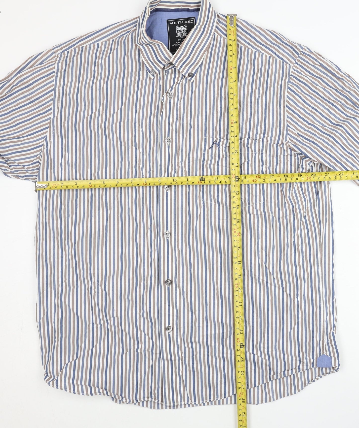 Austin Reed Mens Large Blue Striped Cotton Long Sleeve Shirt