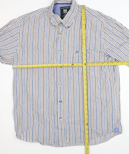 Austin Reed Mens Large Blue Striped Cotton Long Sleeve Shirt