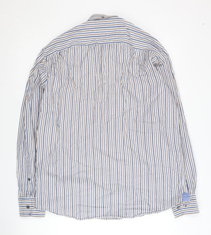 Austin Reed Mens Large Blue Striped Cotton Long Sleeve Shirt