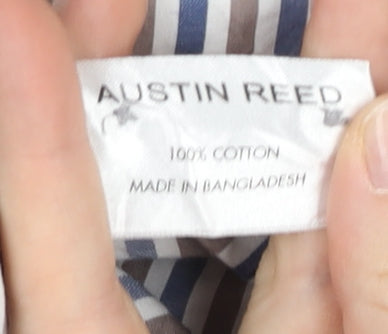 Austin Reed Mens Large Blue Striped Cotton Long Sleeve Shirt