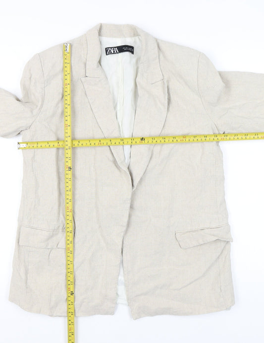 Zara Womens Beige Linen-Blend Blazer Jacket Size L Regular Fit