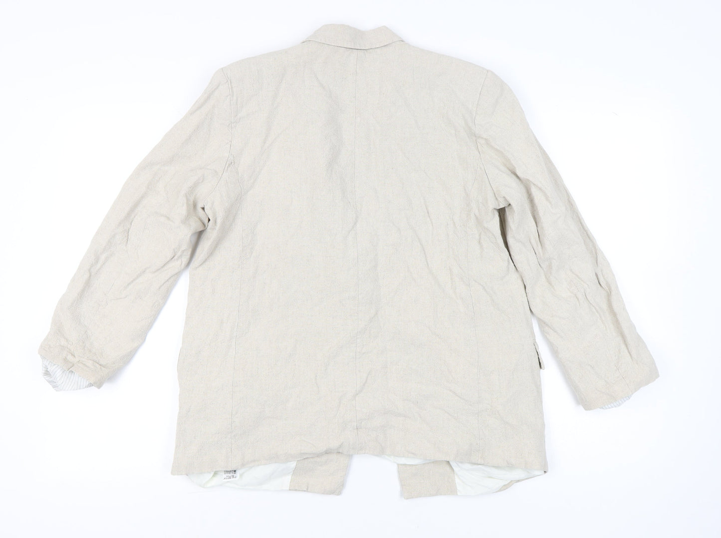 Zara Womens Beige Linen-Blend Blazer Jacket Size L Regular Fit