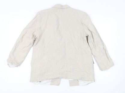 Zara Womens Beige Linen-Blend Blazer Jacket Size L Regular Fit