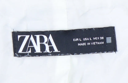 Zara Womens Beige Linen-Blend Blazer Jacket Size L Regular Fit