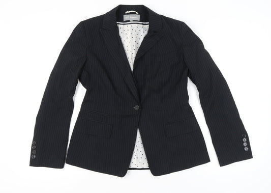 Marks and Spencer Women Black Pinstripe Blazer UK 12 Work Jacket