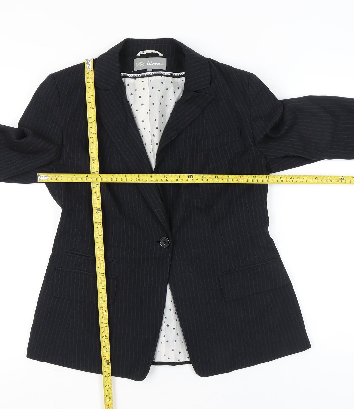 Marks and Spencer Women Black Pinstripe Blazer UK 12 Work Jacket