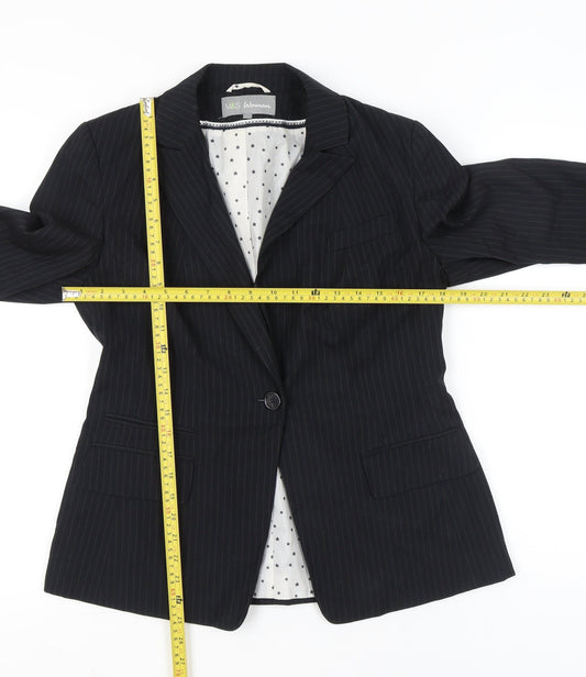 Marks and Spencer Women Black Pinstripe Blazer UK 12 Work Jacket