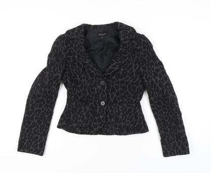 Hobbs Women’s Black Wool Animal Print Tailored Blazer Jacket Size 8
