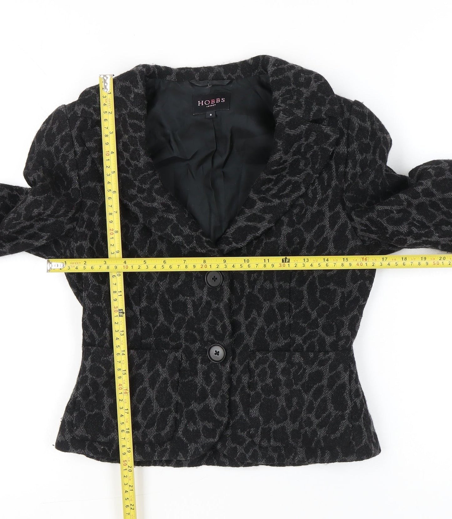 Hobbs Women’s Black Wool Animal Print Tailored Blazer Jacket Size 8
