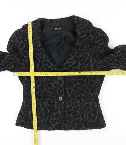 Hobbs Women’s Black Wool Animal Print Tailored Blazer Jacket Size 8