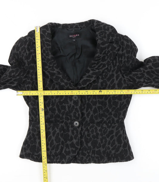 Hobbs Women’s Black Wool Animal Print Tailored Blazer Jacket Size 8