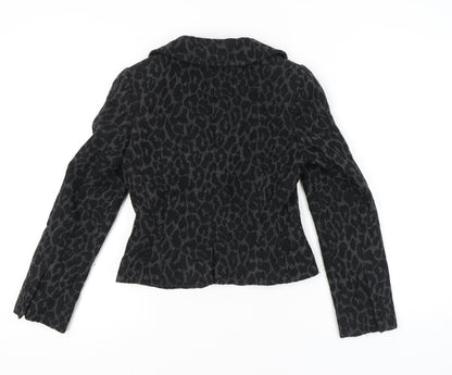 Hobbs Women’s Black Wool Animal Print Tailored Blazer Jacket Size 8