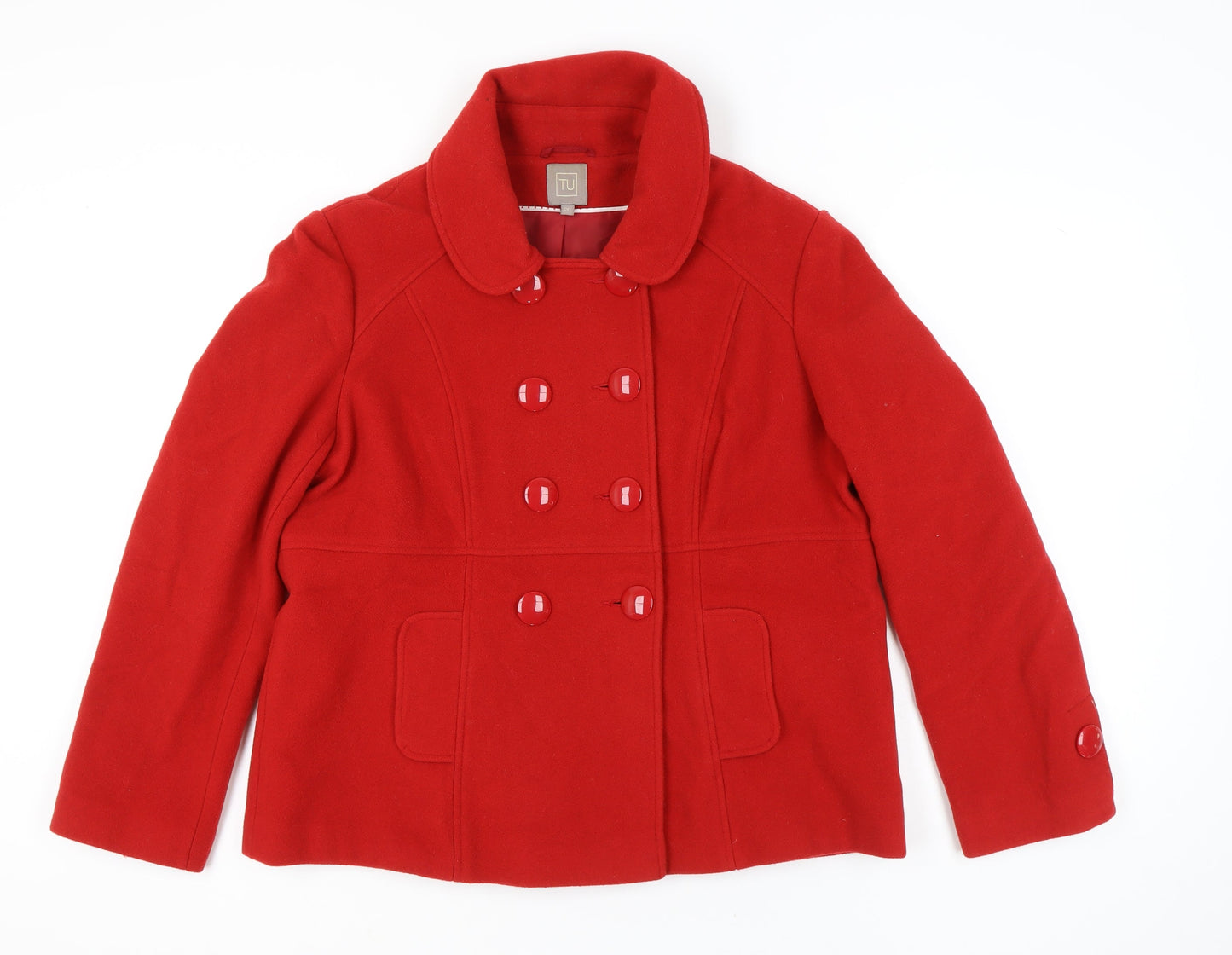 TU Women’s Red Wool Blend Pea Coat Size 20 Classic Short Jacket