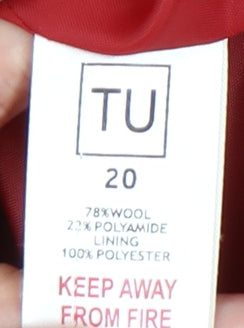 TU Women’s Red Wool Blend Pea Coat Size 20 Classic Short Jacket