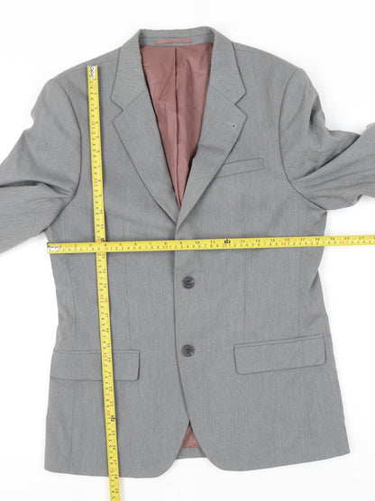 River Island Men's Grey 40R Blazer Jacket Two Button Notch Lapel