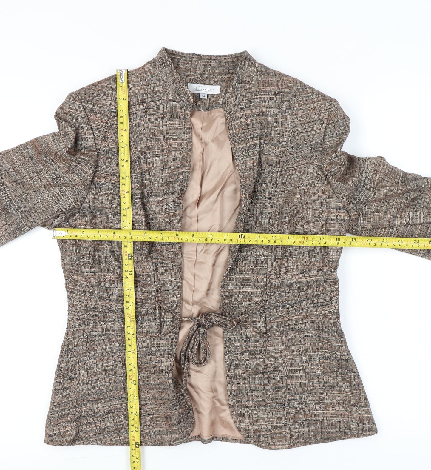 J Taylor Womens Brown Tweed Blazer Jacket Size 14 Workwear