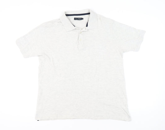 James Pringle Mens Ivory Polo Shirt L Cotton Blend Casual