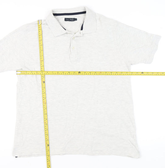 James Pringle Mens Ivory Polo Shirt L Cotton Blend Casual