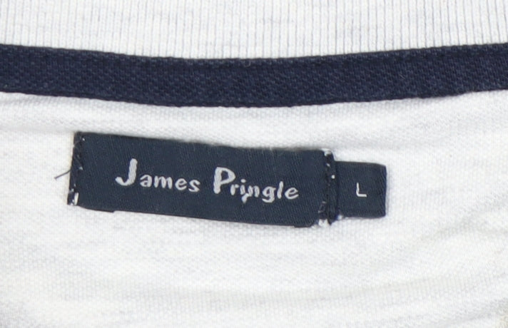 James Pringle Mens Ivory Polo Shirt L Cotton Blend Casual