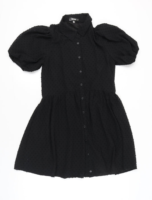 Missguided Womens Black Size 8 Puff Sleeve Shirt Dress