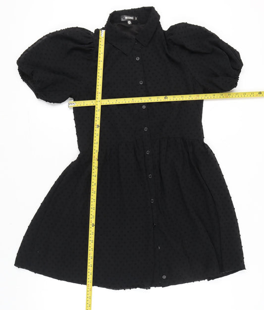 Missguided Womens Black Size 8 Puff Sleeve Shirt Dress