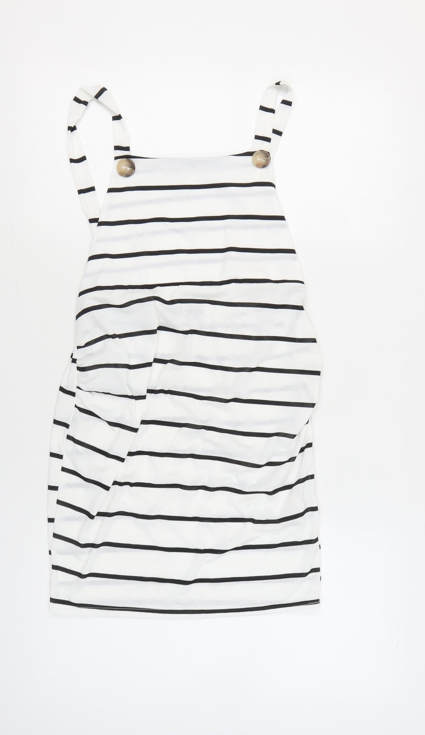 Boohoo Women’s White Black Striped Pinafore Mini Dress UK 12