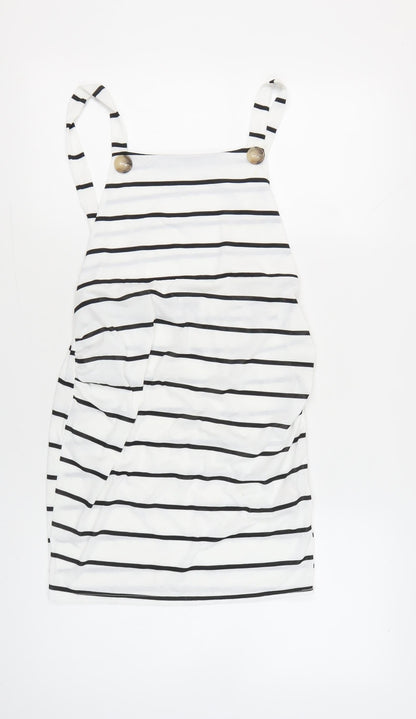 Boohoo Women’s White Black Striped Pinafore Mini Dress UK 12