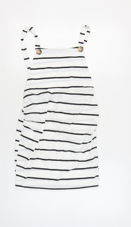 Boohoo Women’s White Black Striped Pinafore Mini Dress UK 12