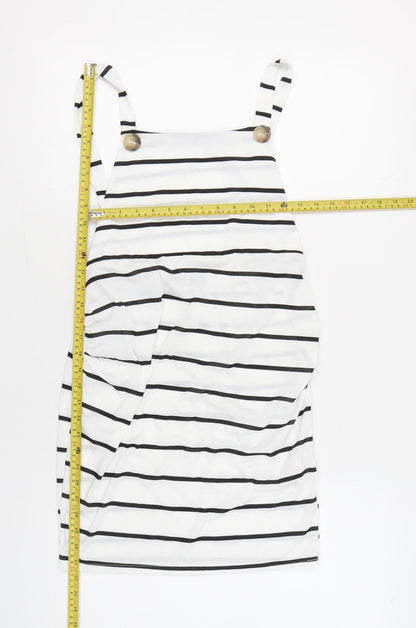 Boohoo Women’s White Black Striped Pinafore Mini Dress UK 12