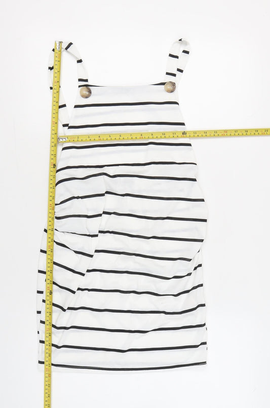 Boohoo Women’s White Black Striped Pinafore Mini Dress UK 12