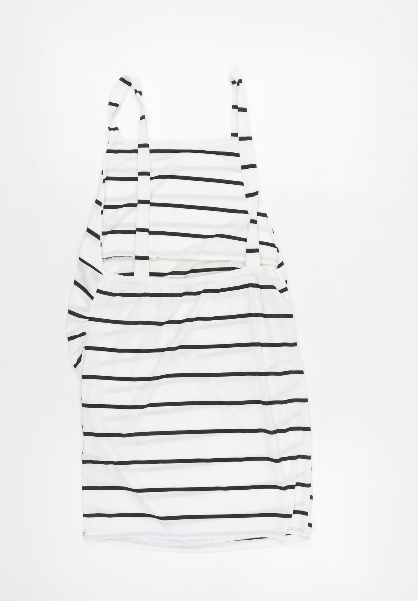 Boohoo Women’s White Black Striped Pinafore Mini Dress UK 12