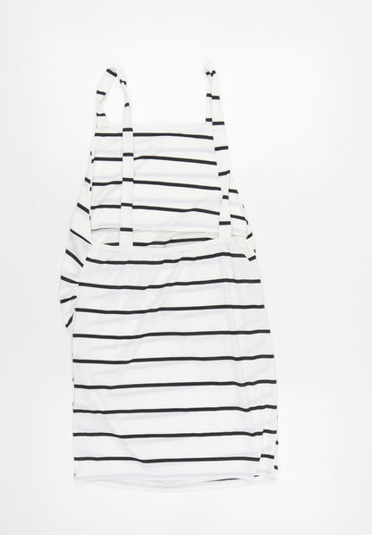Boohoo Women’s White Black Striped Pinafore Mini Dress UK 12