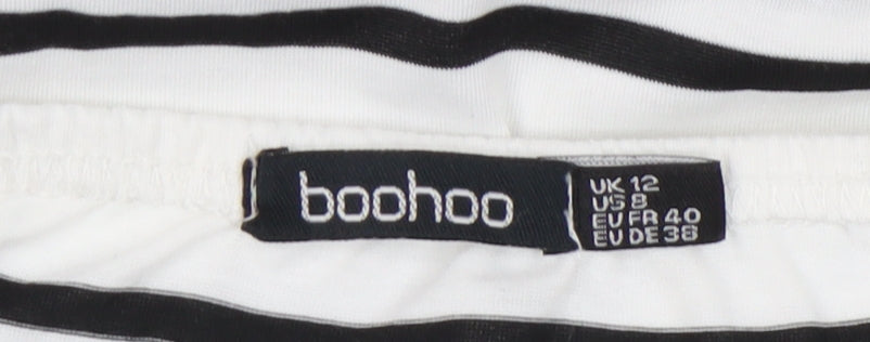 Boohoo Women’s White Black Striped Pinafore Mini Dress UK 12