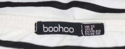 Boohoo Women’s White Black Striped Pinafore Mini Dress UK 12