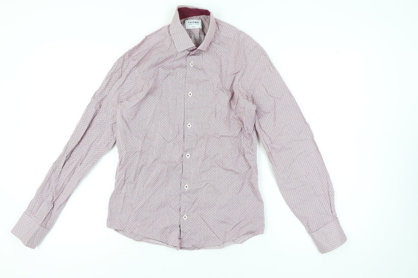 T.M. Lewin Mens Red Slim Fit Geometric Cotton Dress Shirt S