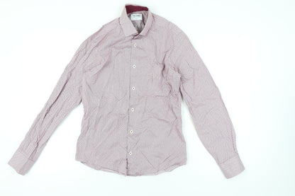 T.M. Lewin Mens Red Slim Fit Geometric Cotton Dress Shirt S