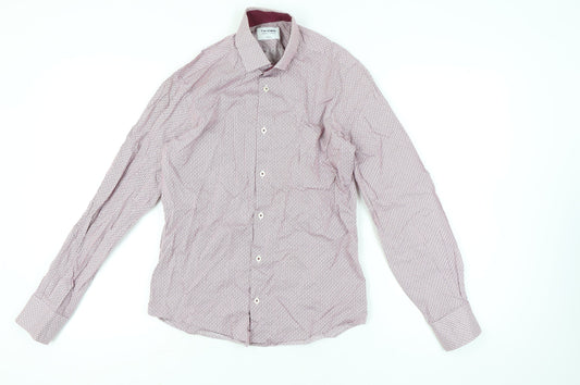 T.M. Lewin Mens Red Slim Fit Geometric Cotton Dress Shirt S